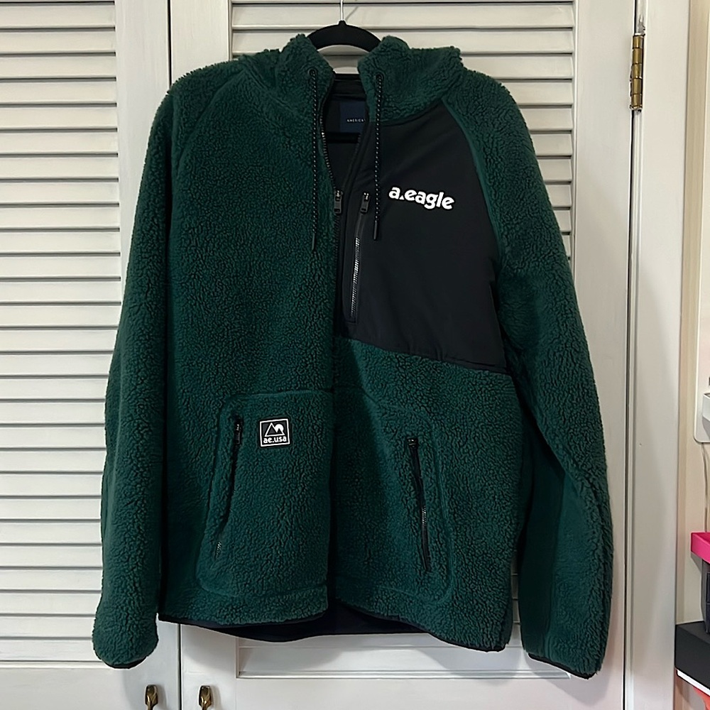American Eagle Sherpa Zip Up Jacket Mens Large Green
